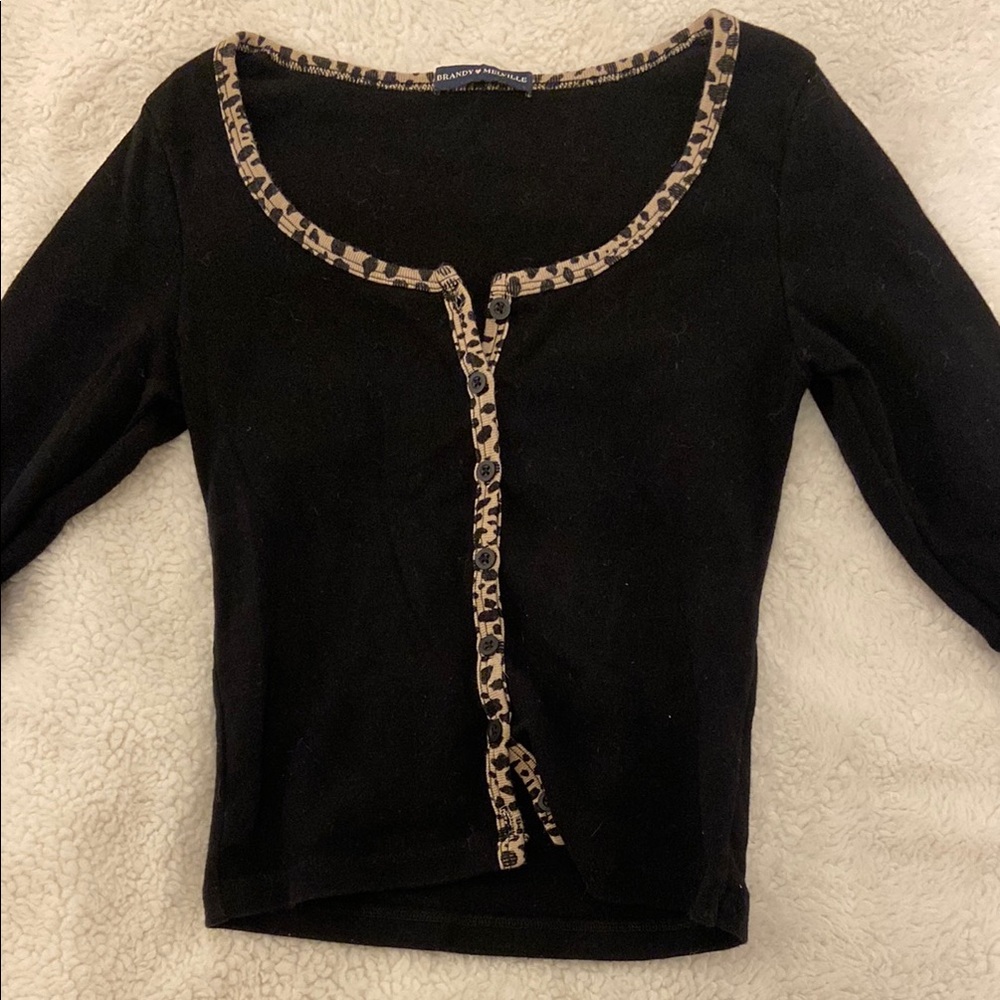 Brandy Melville Black Top with Leopard Trim